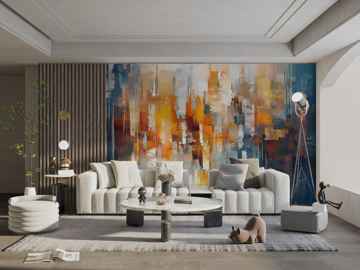 Expressive artistic abstract mural with dynamic movement
