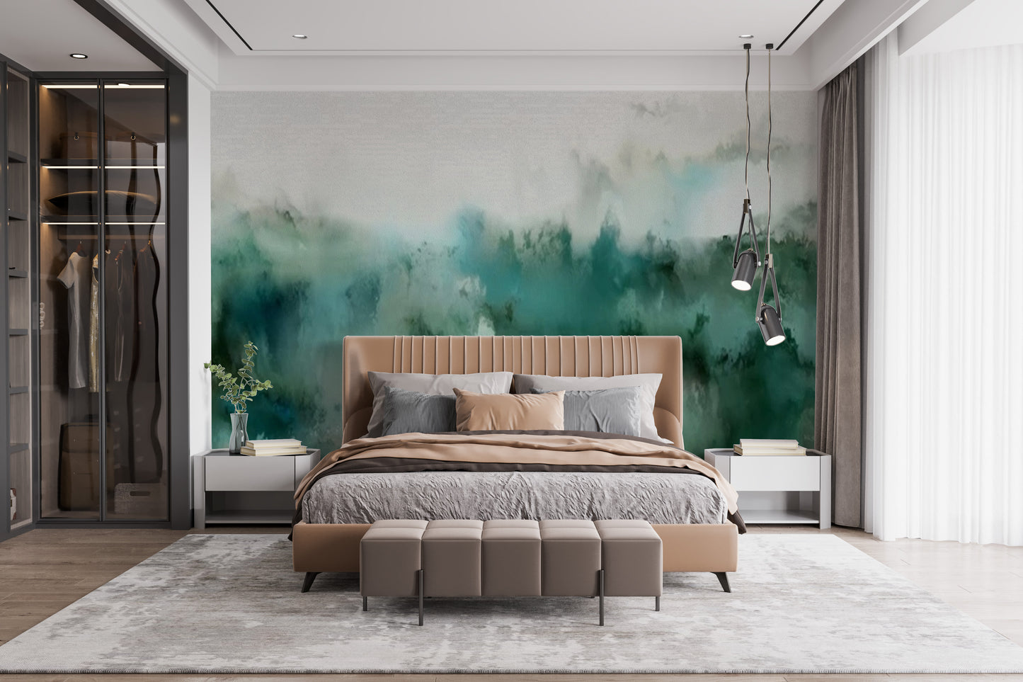 Calm and modern turquoise wall mural design