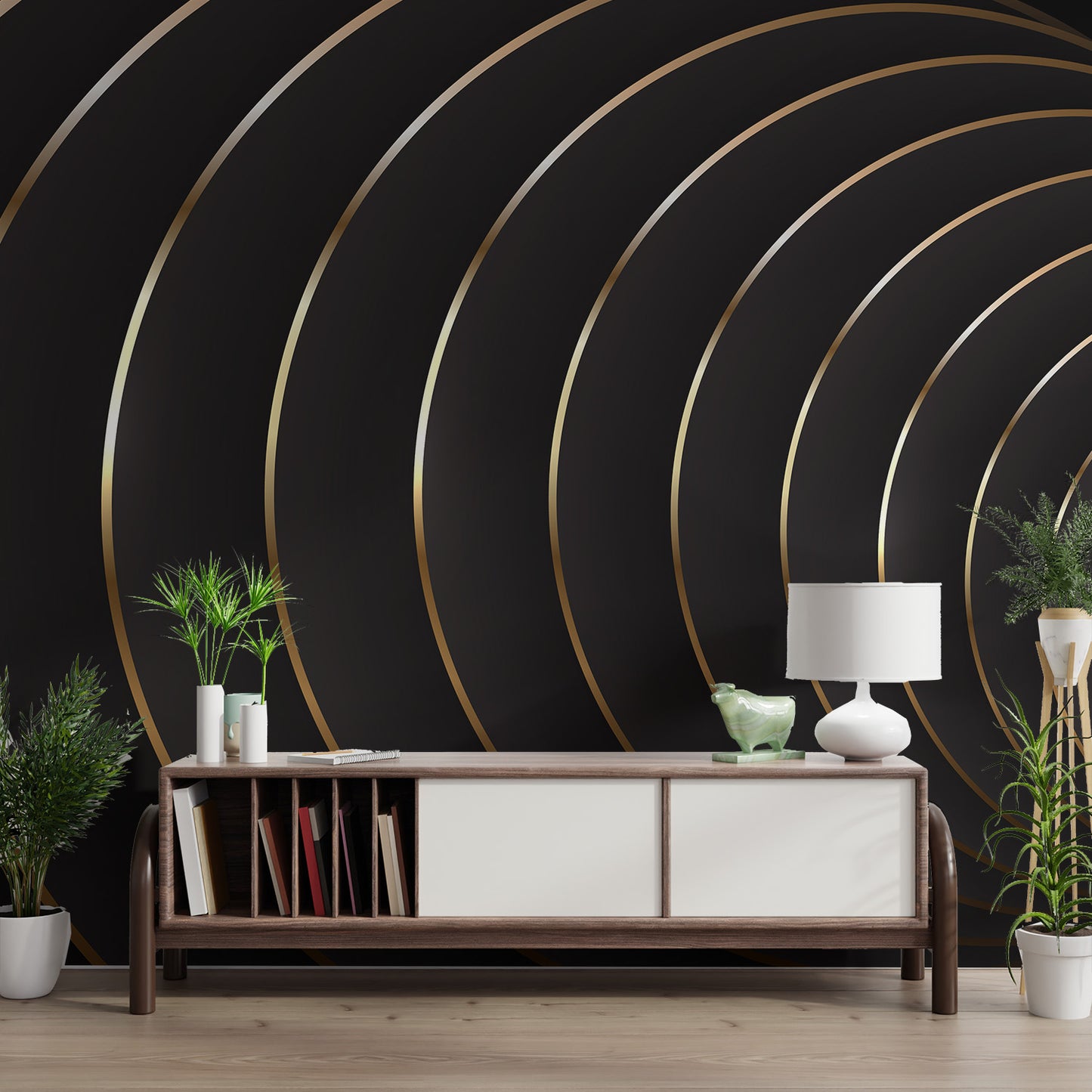 Sophisticated black and gold circle pattern