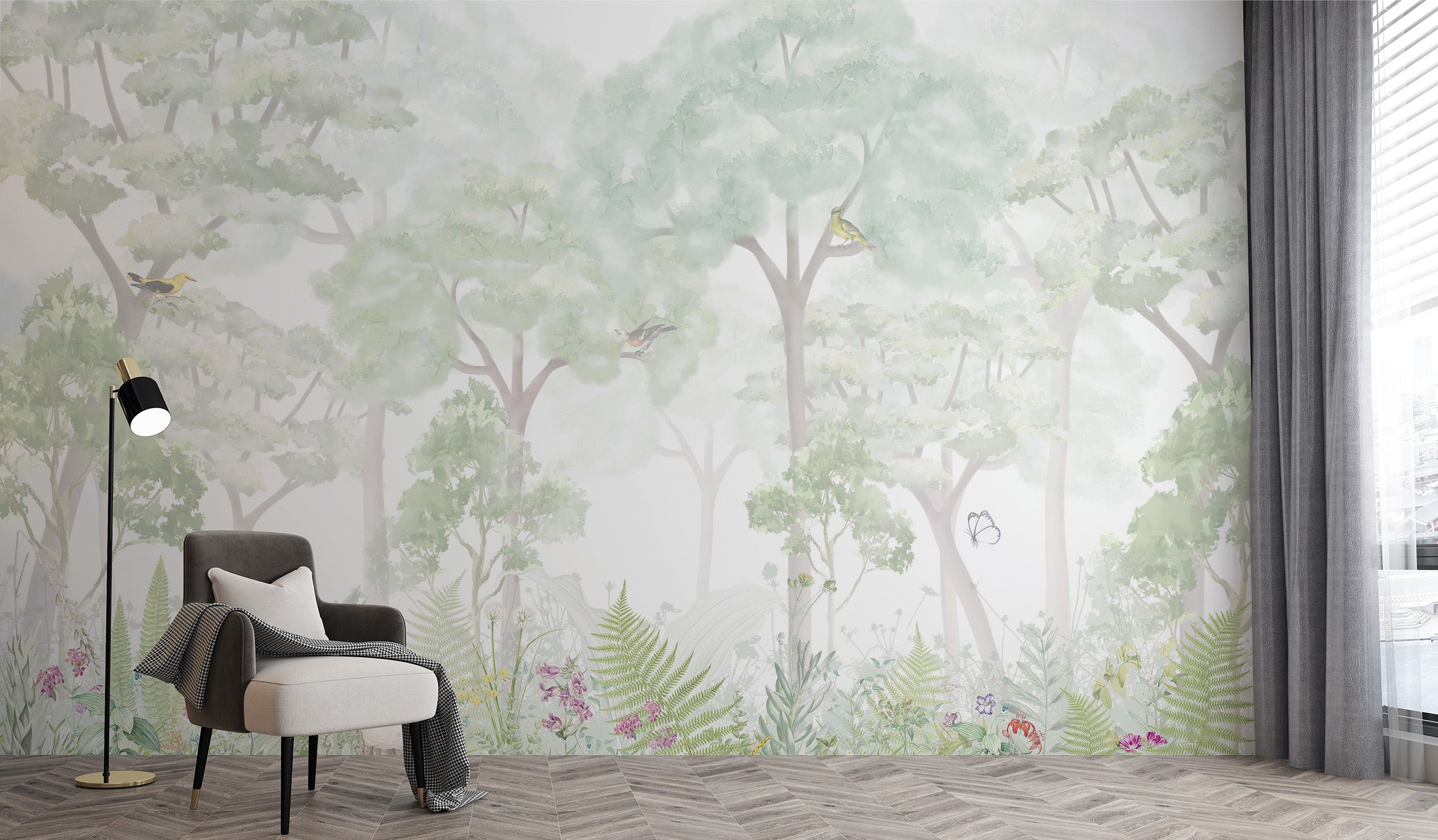 Serene woodland mural for relaxing and tranquil rooms