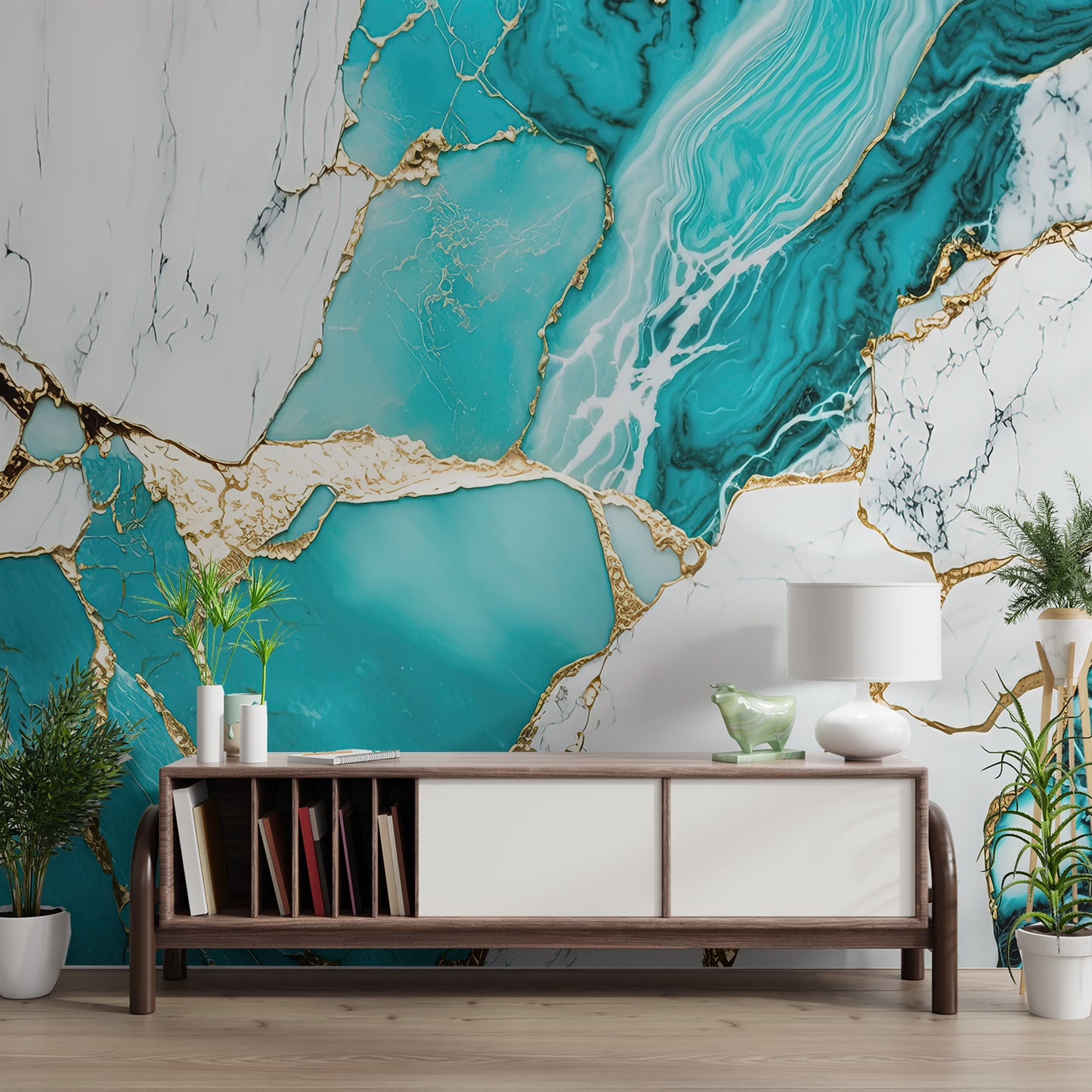High-end marble patterns in turquoise and white