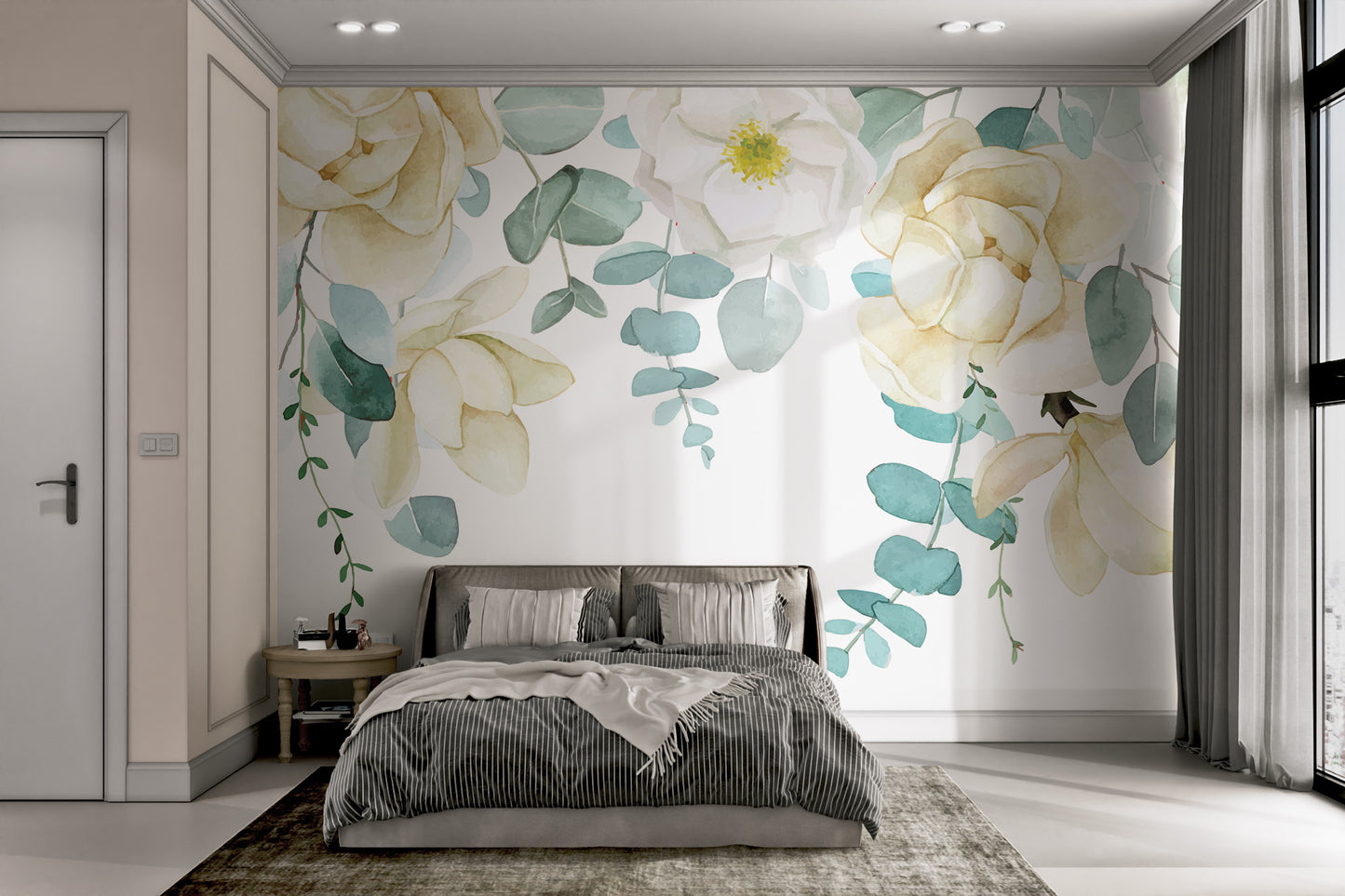 Light and airy botanical wallpaper with roses