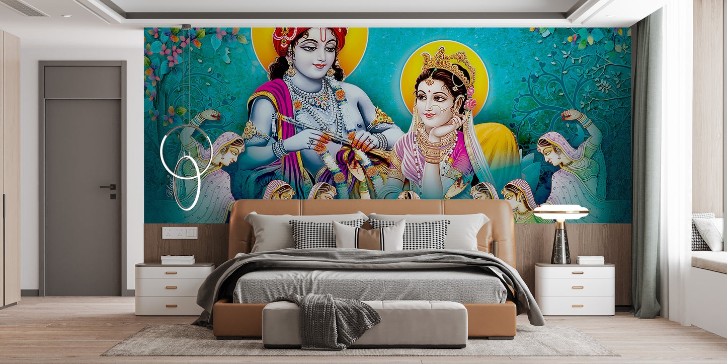 Radha Krishna mural for peaceful home accents