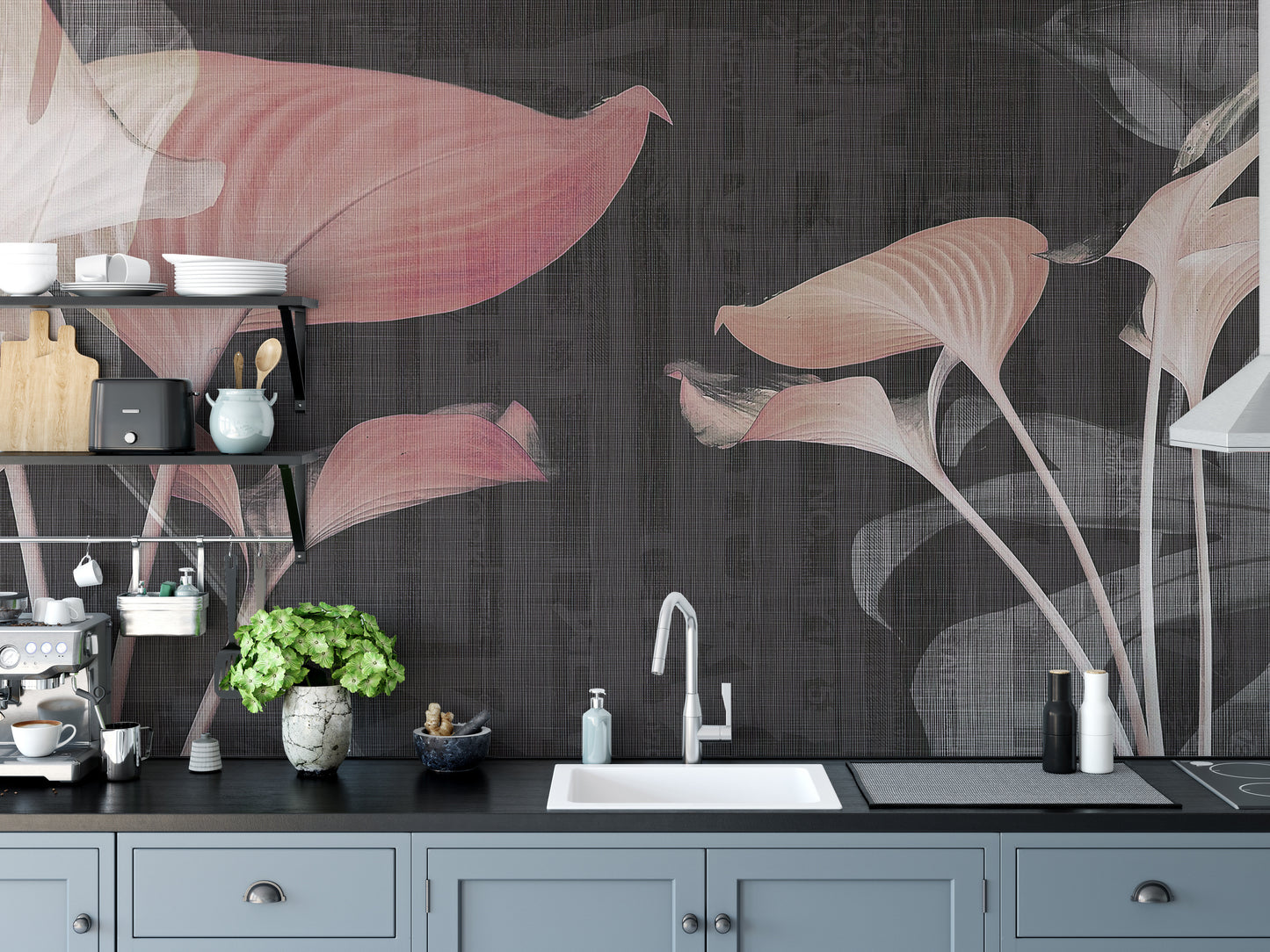 Pastel pink watercolor flower wall design.