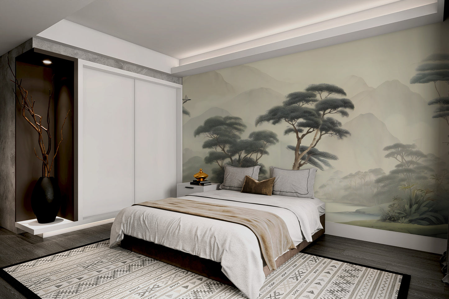 Tranquil fog-covered jungle wall decor