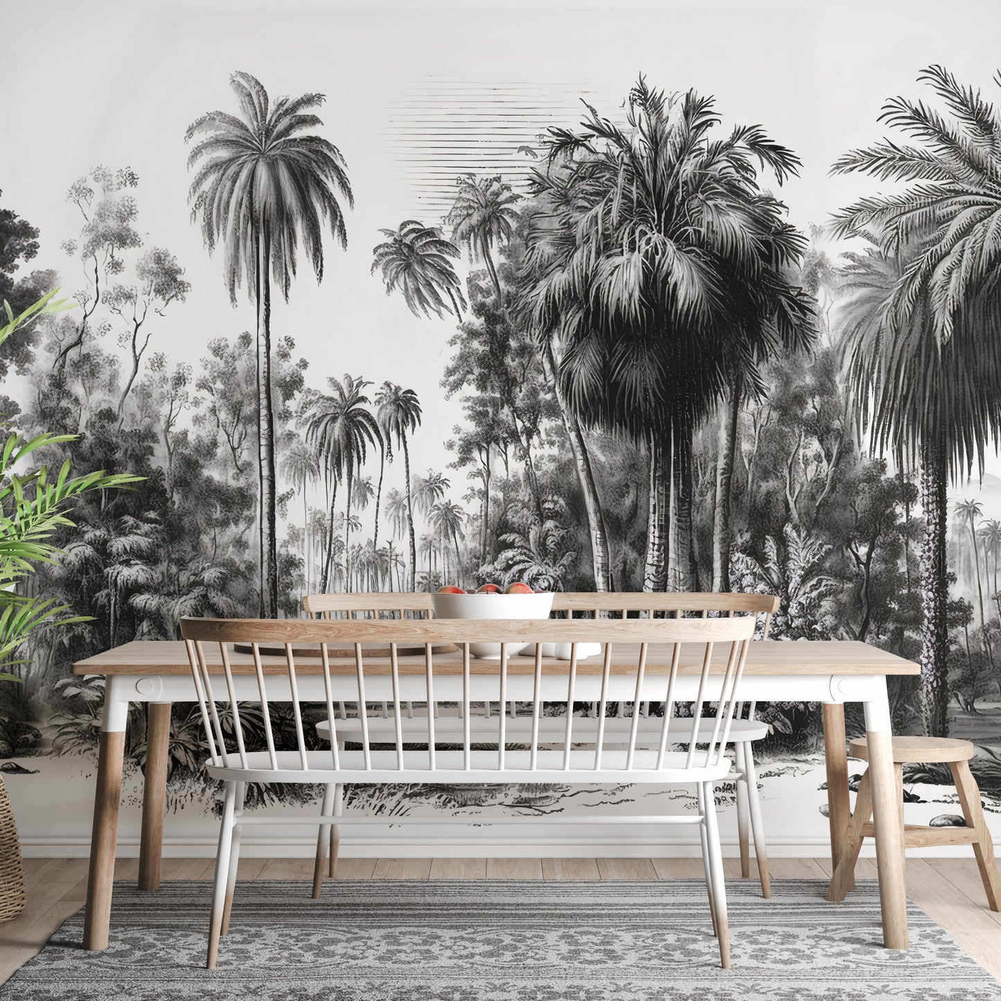 Scenic gray forest wallpaper with foliage