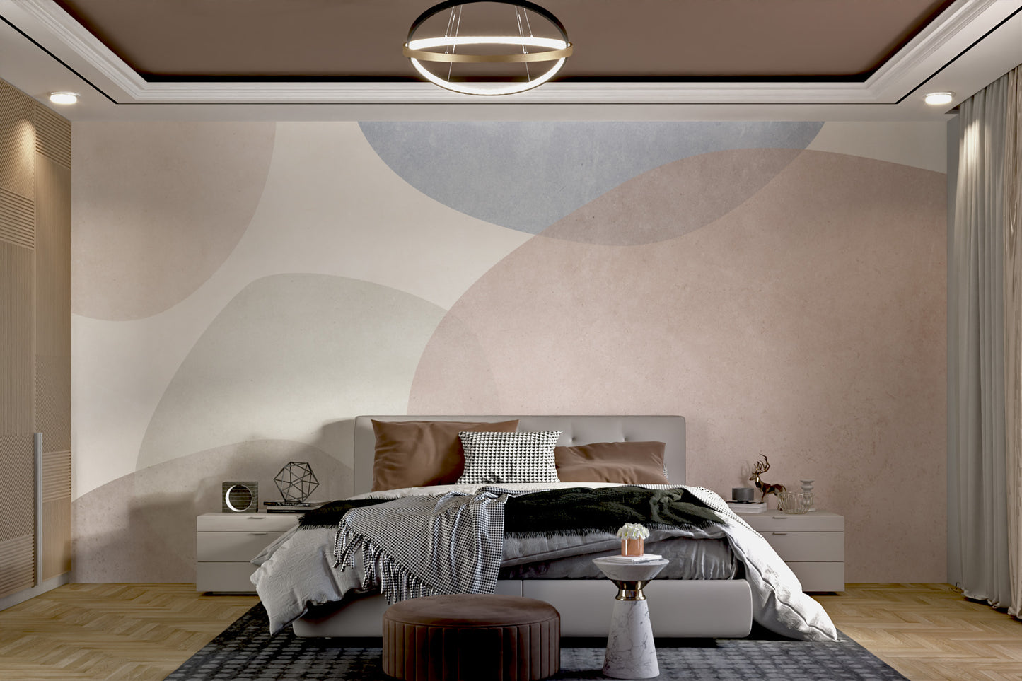 Wall mural featuring soft pastel tones and geometric patterns