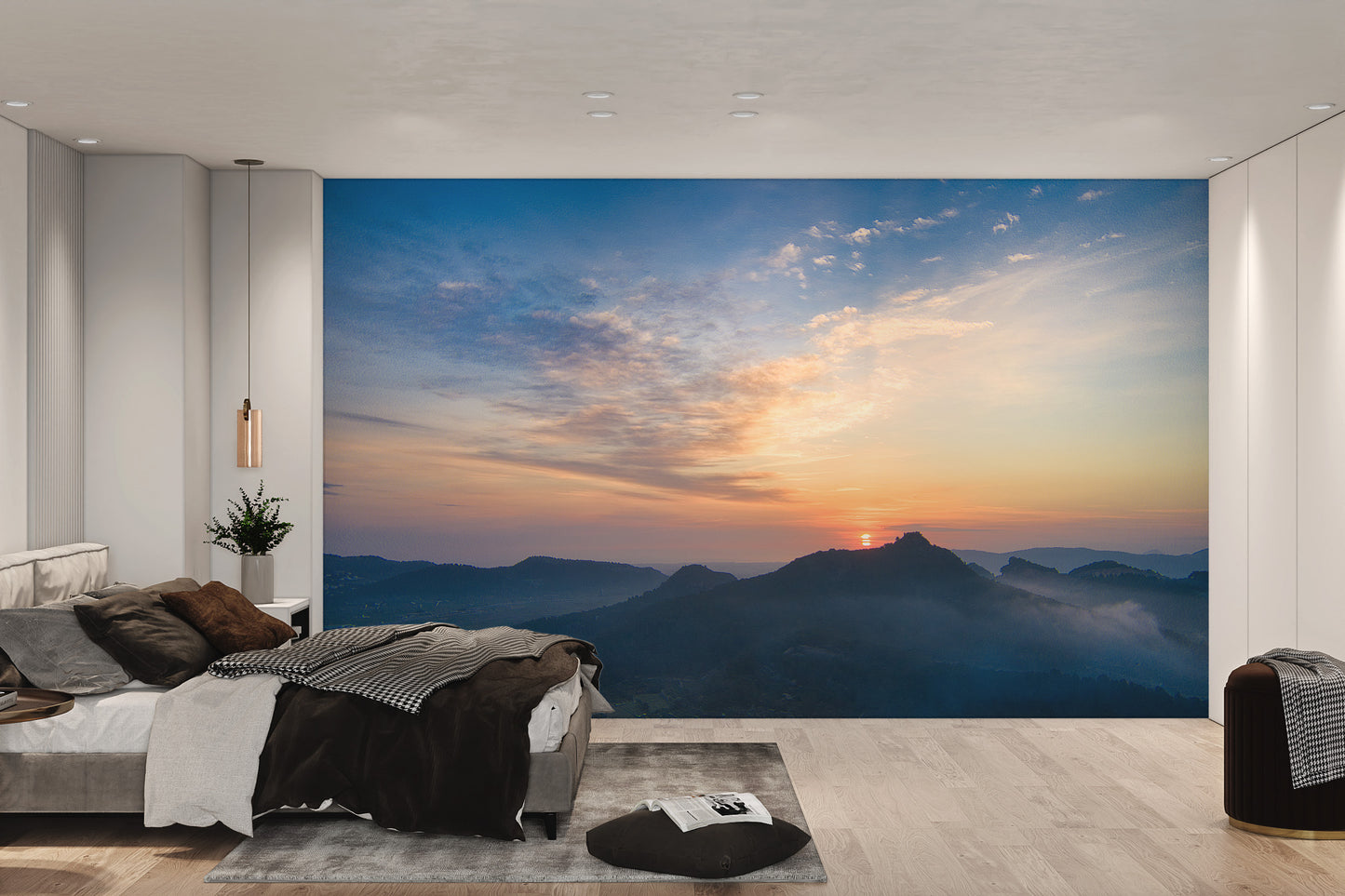 Peaceful sunset sky over mountain peaks