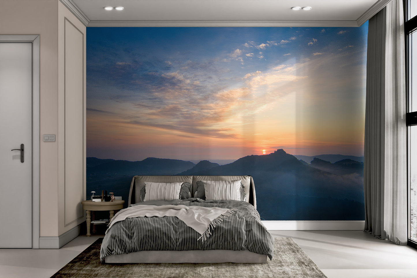 Sunset glow on mountain landscape mural