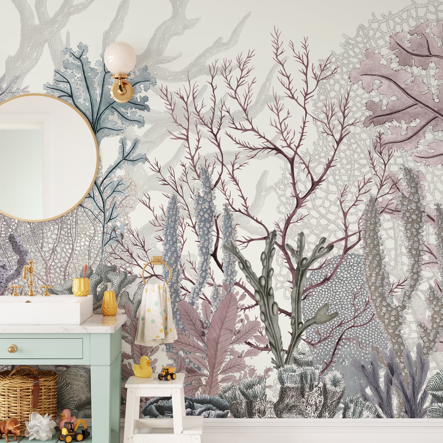 Artistic seabed mural showcasing enchanting marine life.
