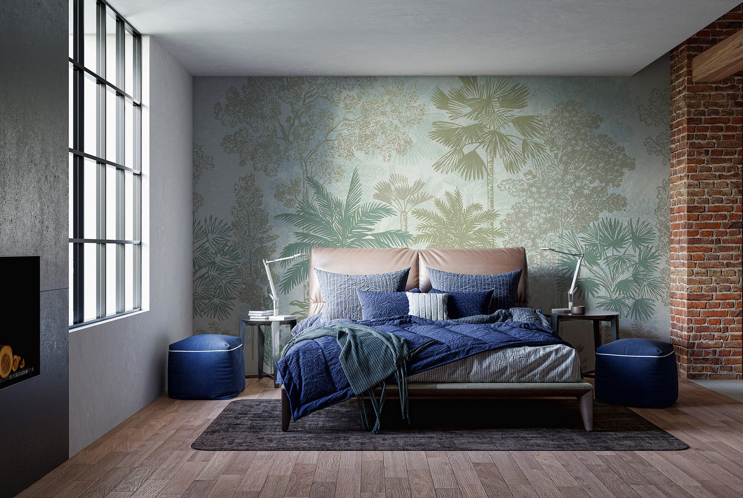 Light-hued jungle wallpaper with soft botanical motifs