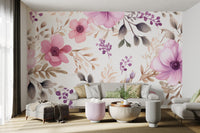 Feminine floral wall covering with gentle petal strokes