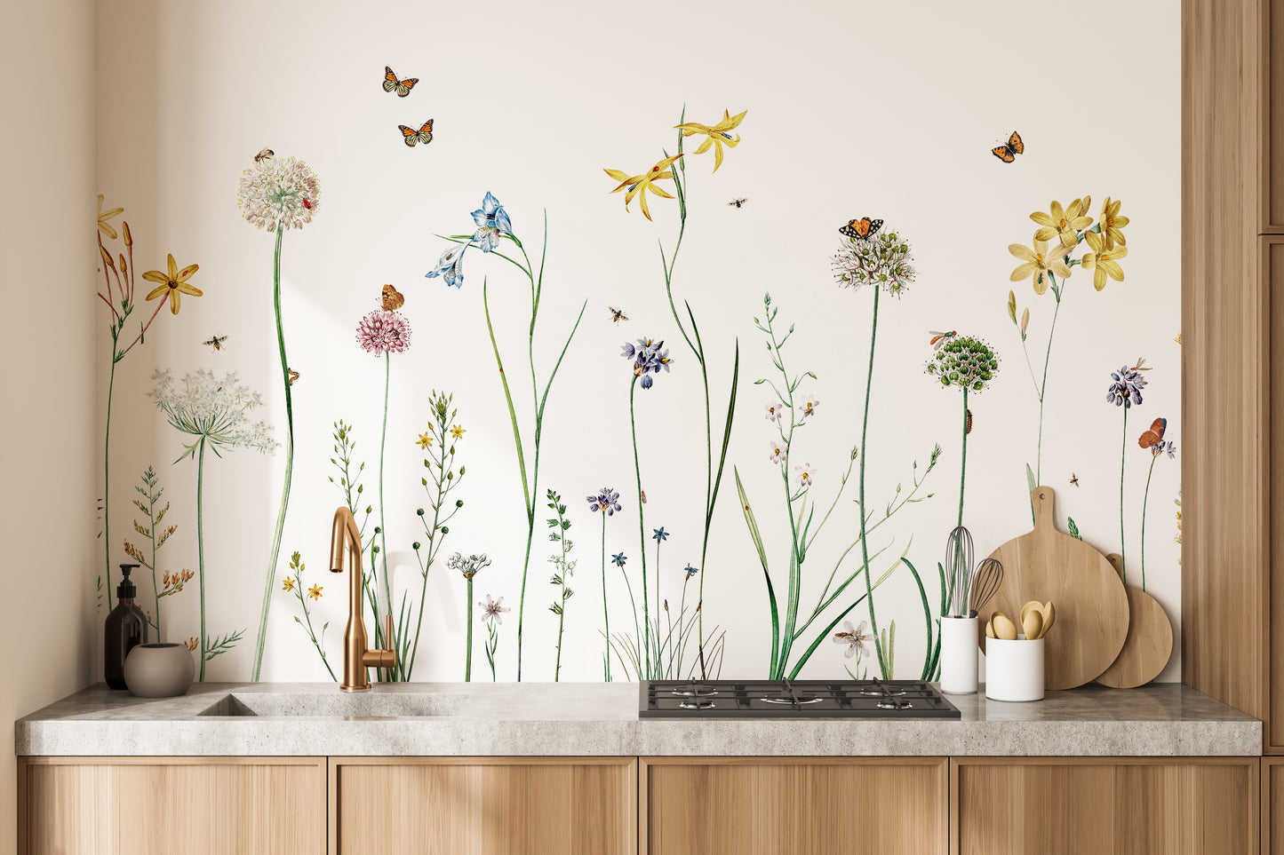 Captivating mural showcasing a garden filled with butterflies