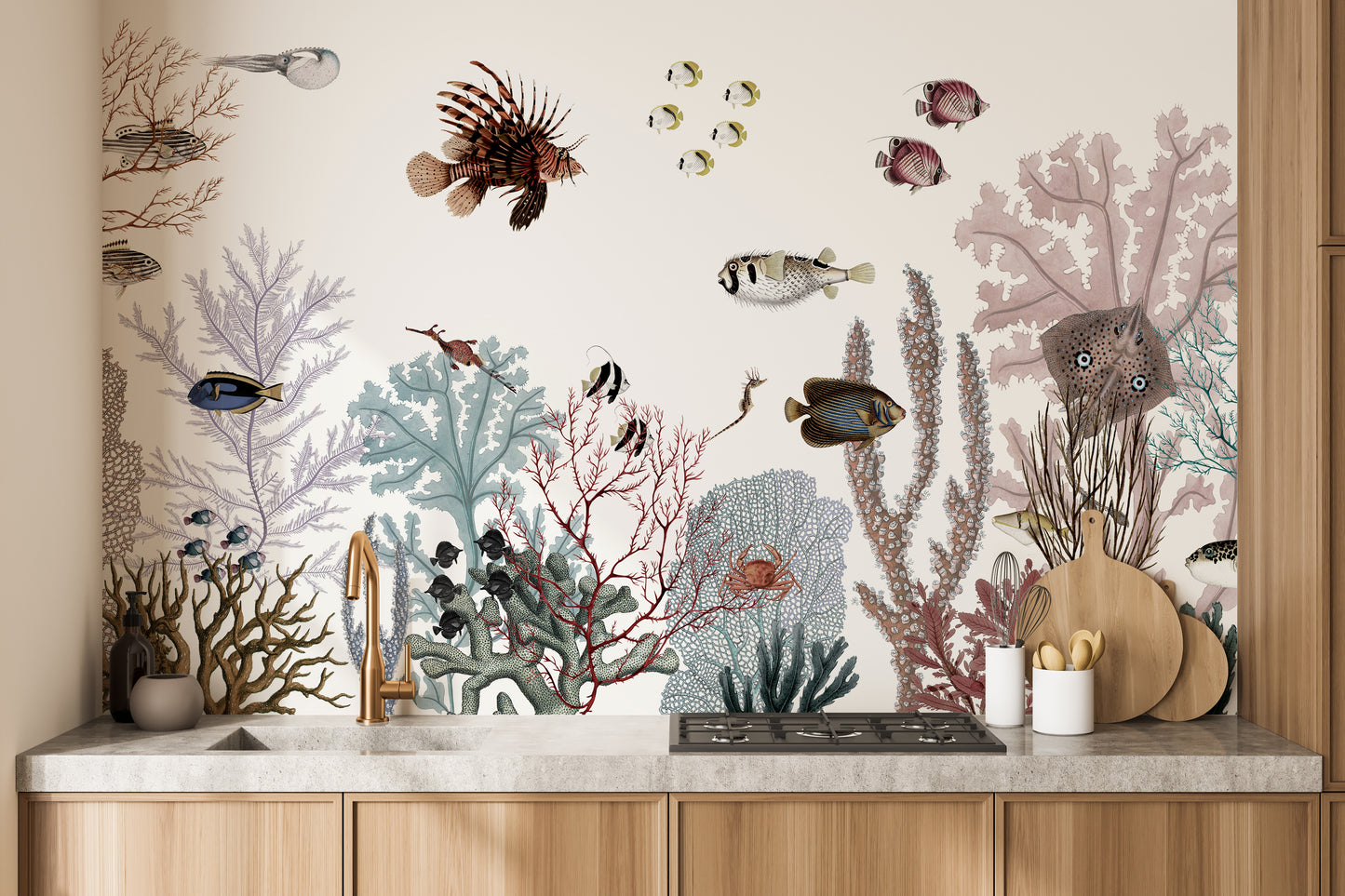 Coral kingdom mural with vibrant underwater panorama.