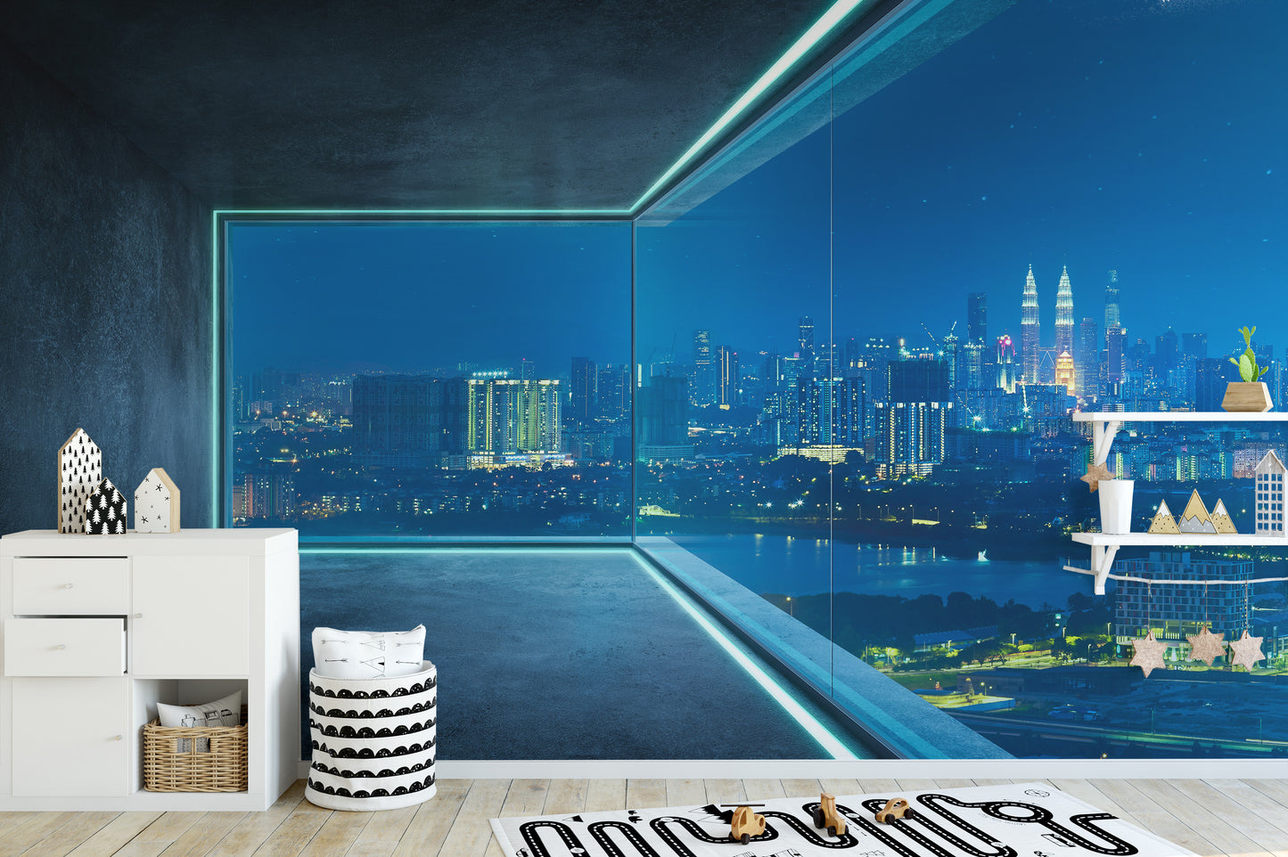City Skyline Glow Edge Wall Mural Décor