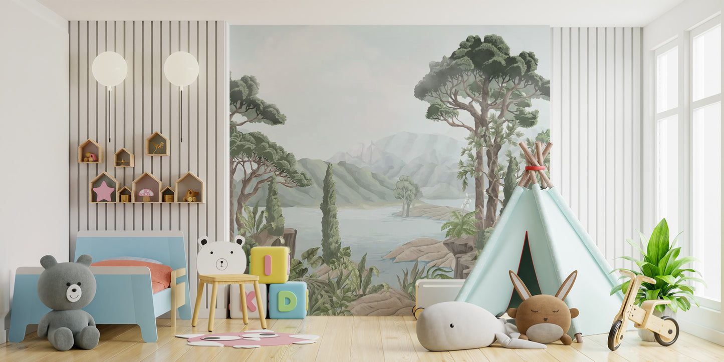 Bold jungle mural showcasing a vibrant tropical scene