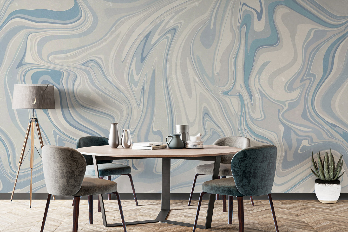 Sophisticated blue Klint mural for nature-inspired walls