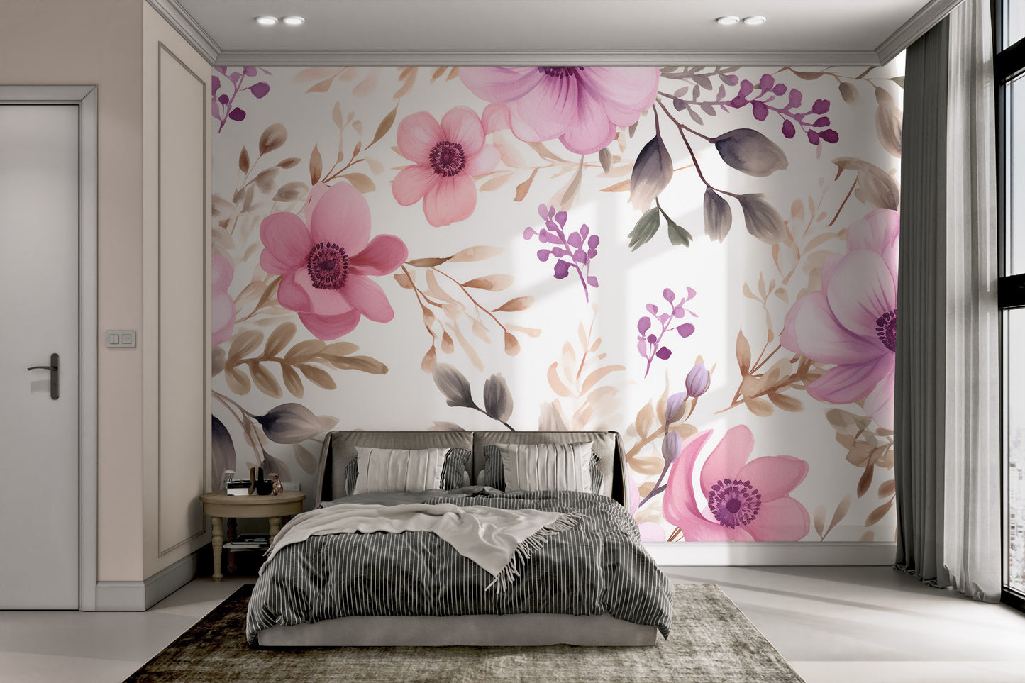 Pink and purple flower wallpaper with delicate blooms