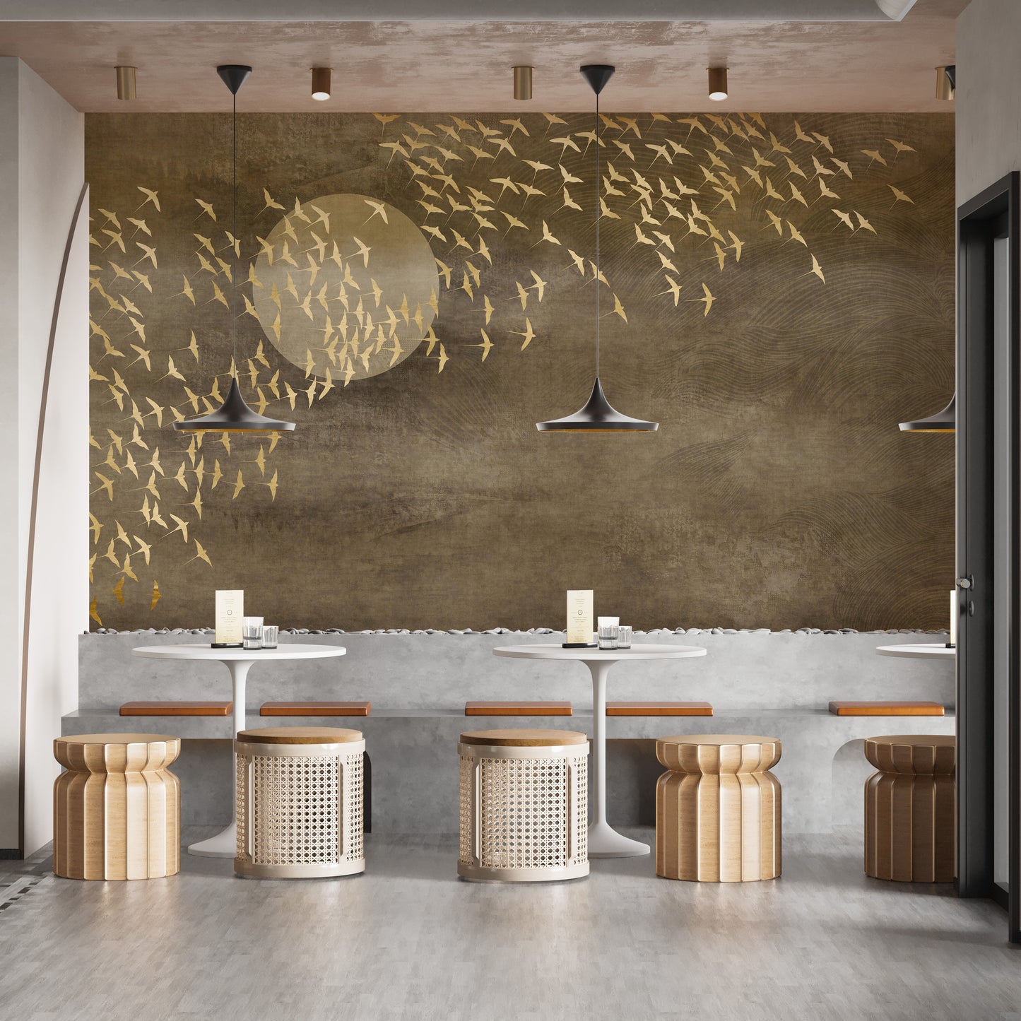 Golden Birds Flying in Sky Wallpaper Murals