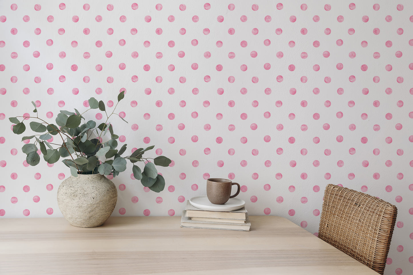 Pink Watercolor Seamless Pattern Polka Dots Wallpaper