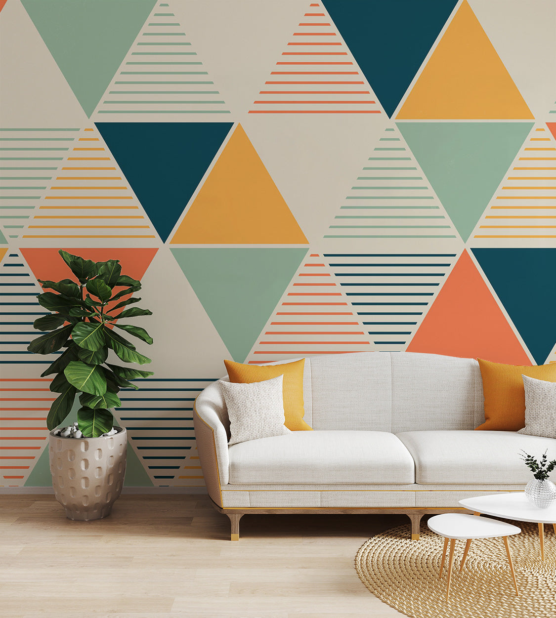 Retro mid-century geometric wallpaper with stripes