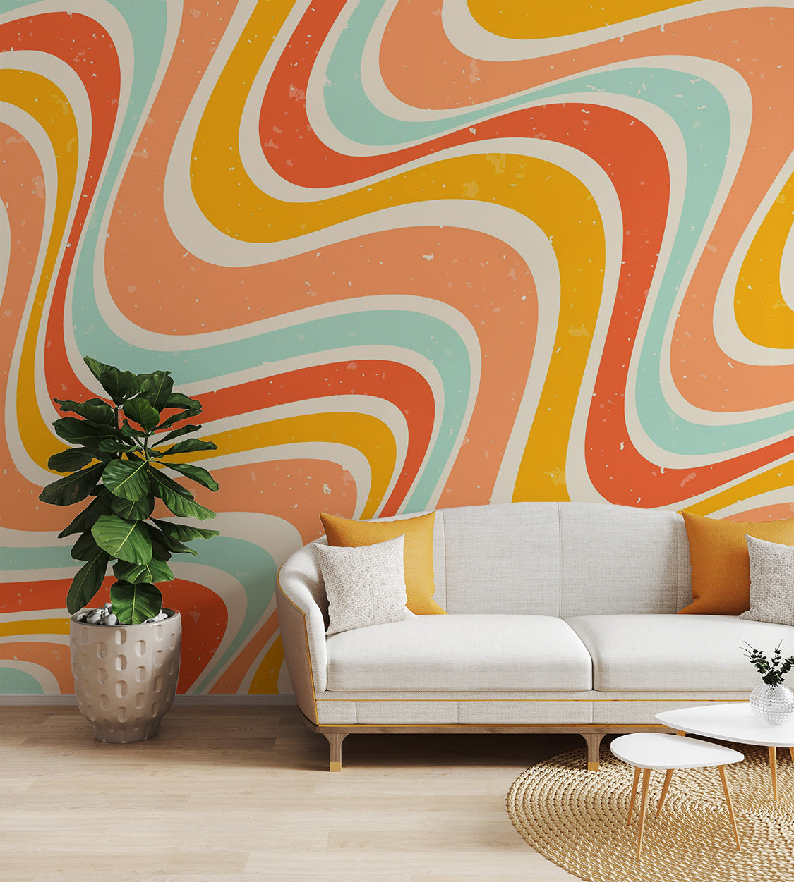 Vintage groovy aesthetic wallpaper with bold patterns