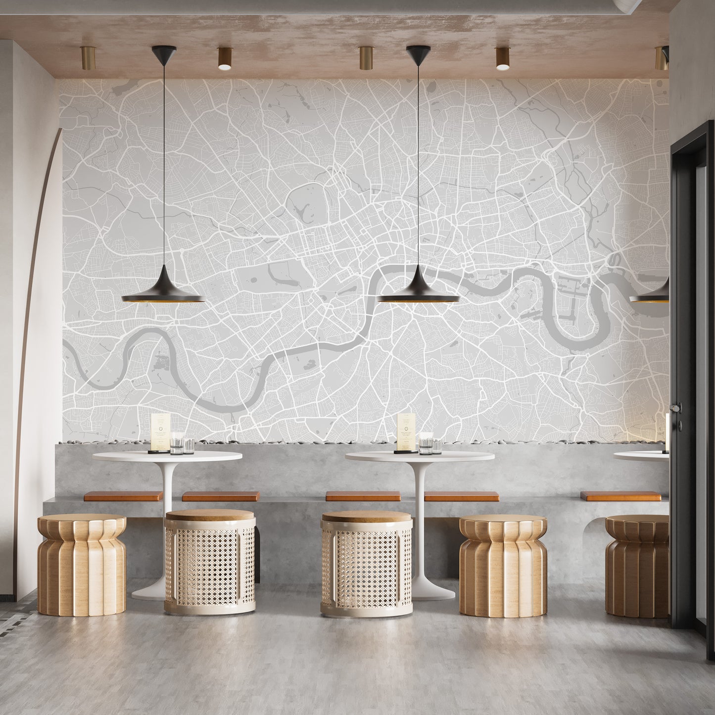 City lines map design wall mural for living spaces