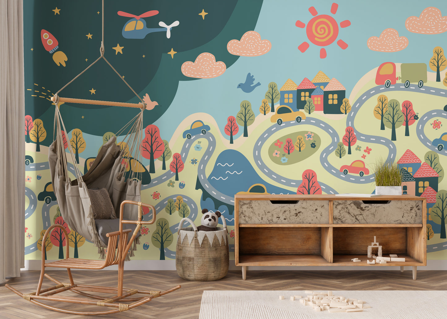 Creative cityscape wall mural design