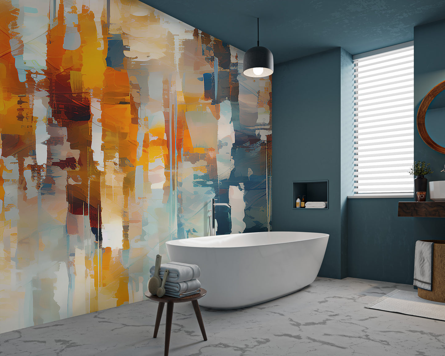 Vibrant Blue and Orange Abstract Wallpaper