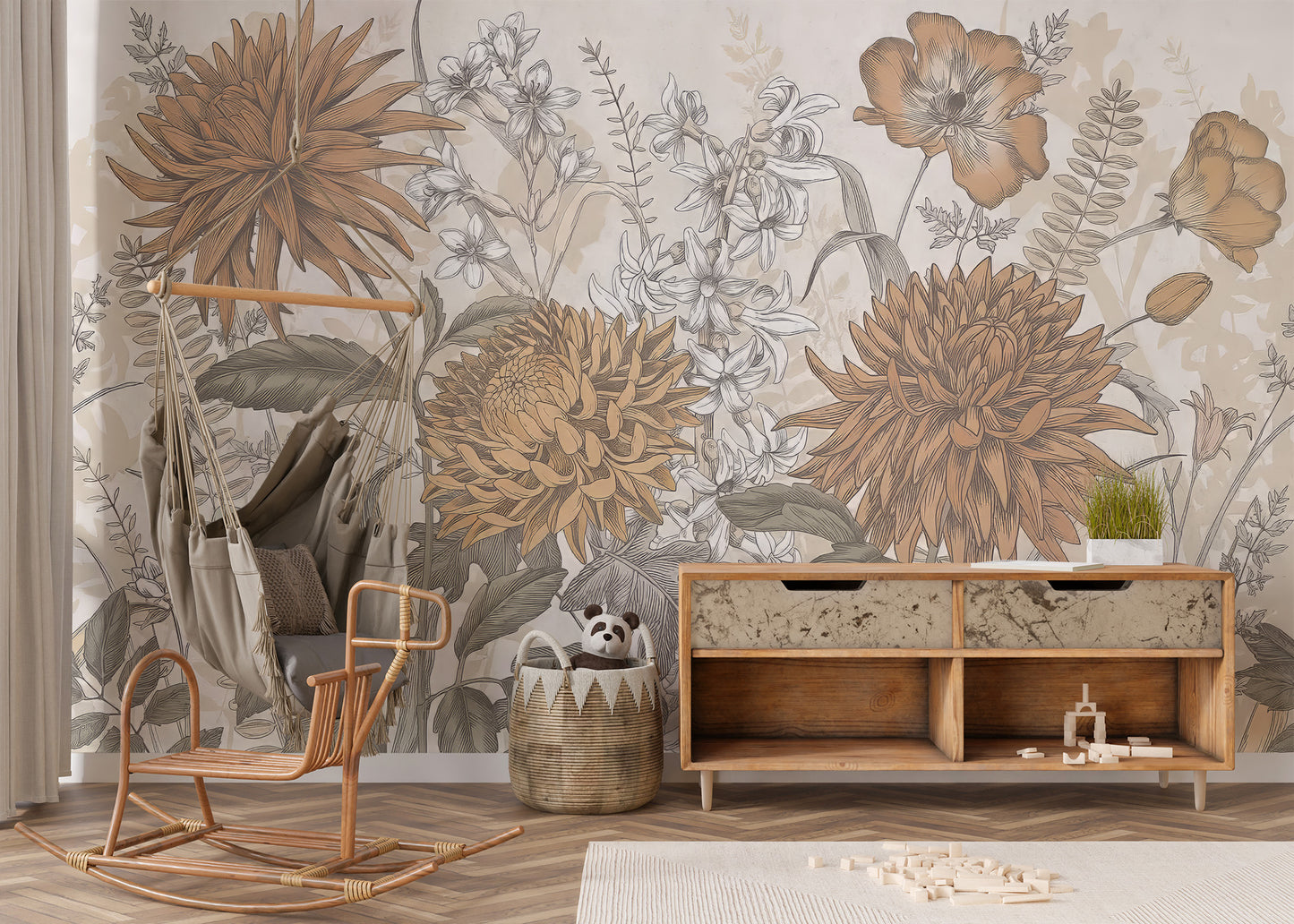 Self-adhesive wildflowers garden mural for colorful spaces