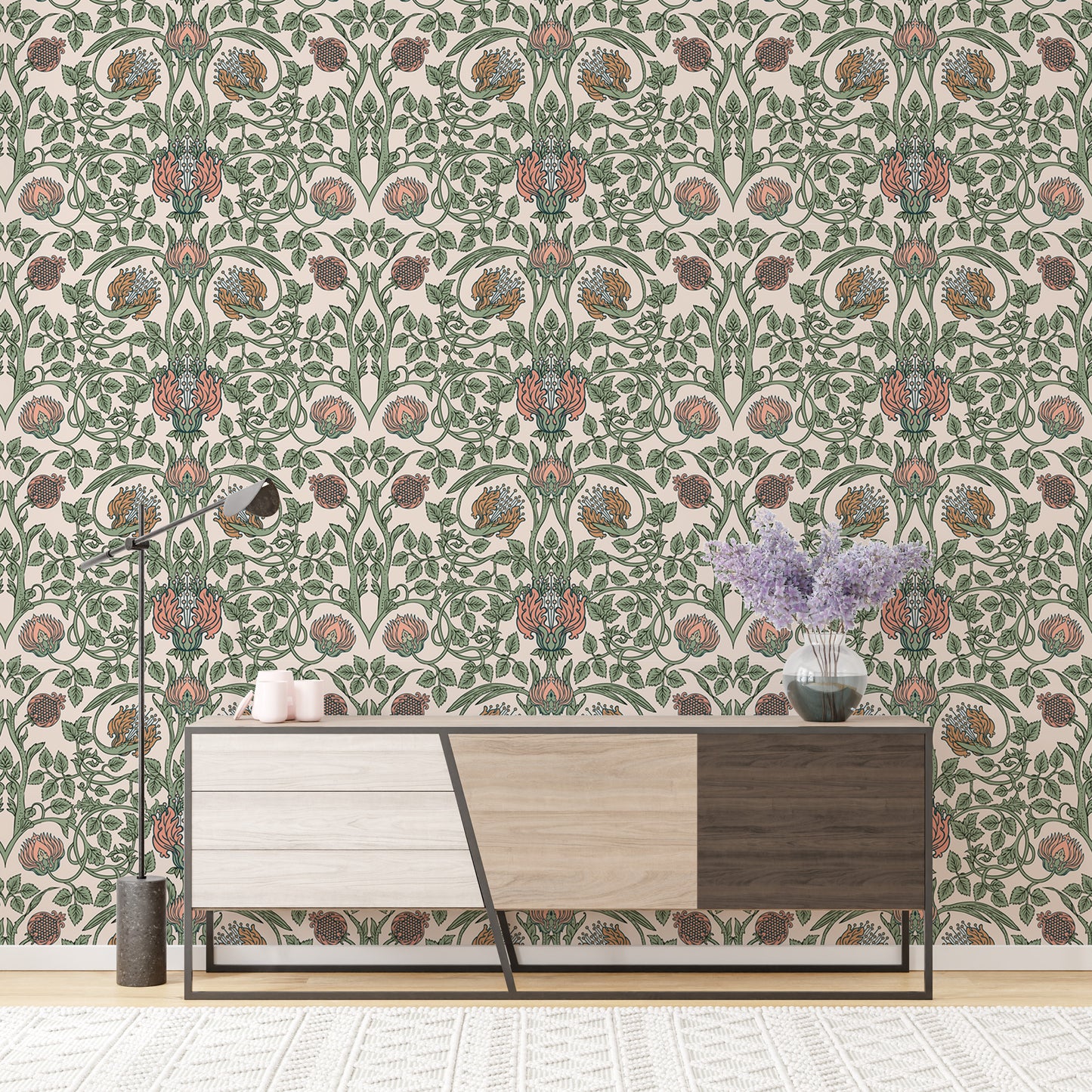 Enchanted Vintage Flower Pattern Retro Wallpaper