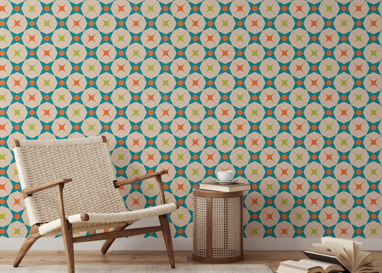 Colorful Star Design Mid Century Retro Vintage Wallpaper