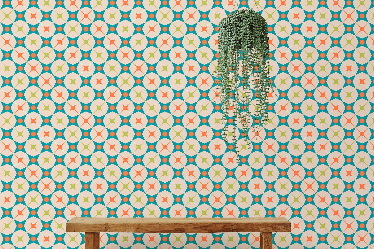 Colorful Star Design Mid Century Retro Vintage Wallpaper