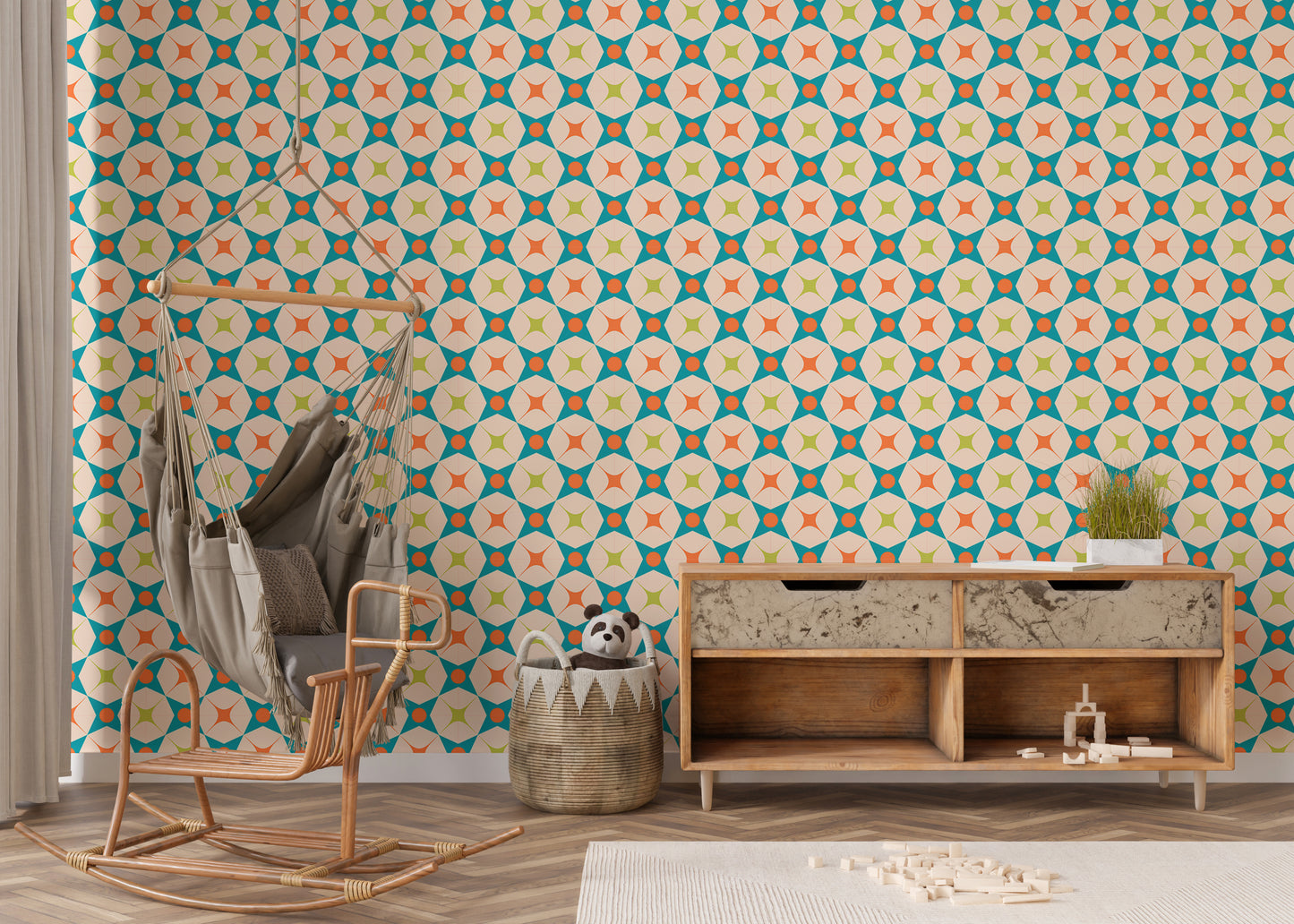 Colorful Star Design Mid Century Retro Vintage Wallpaper