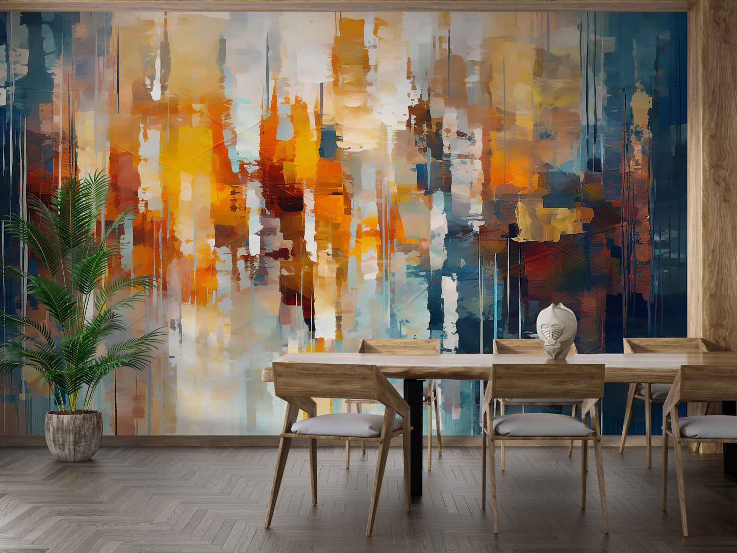 Fluid brushstroke painting wallpaper with bold contrasts