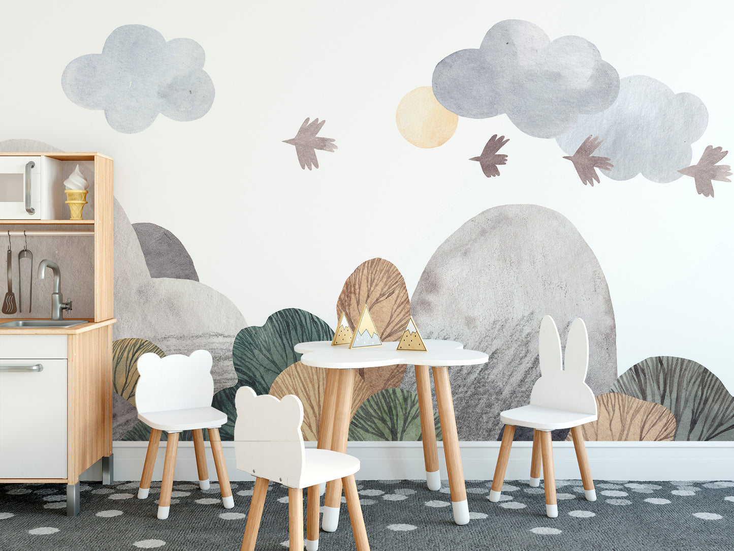 Peaceful abstract wall mural with nature vibes