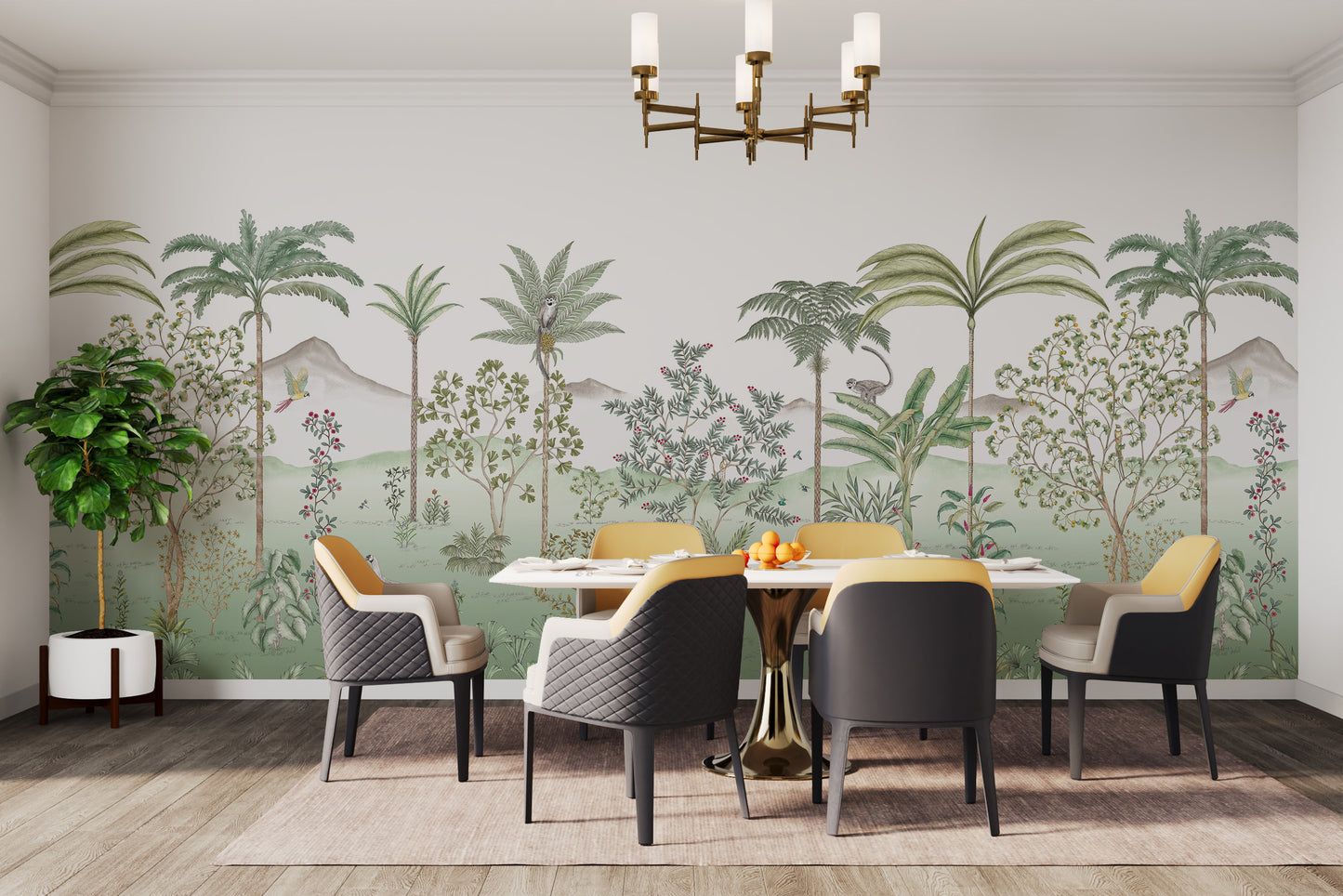 Stylish green chinoiserie wallpaper with tropical charm
