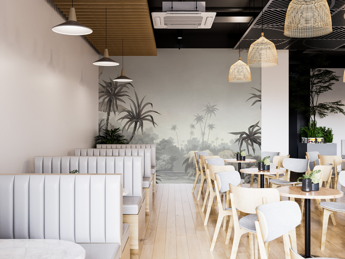 Lake and tropical palm wallpaper for serenity