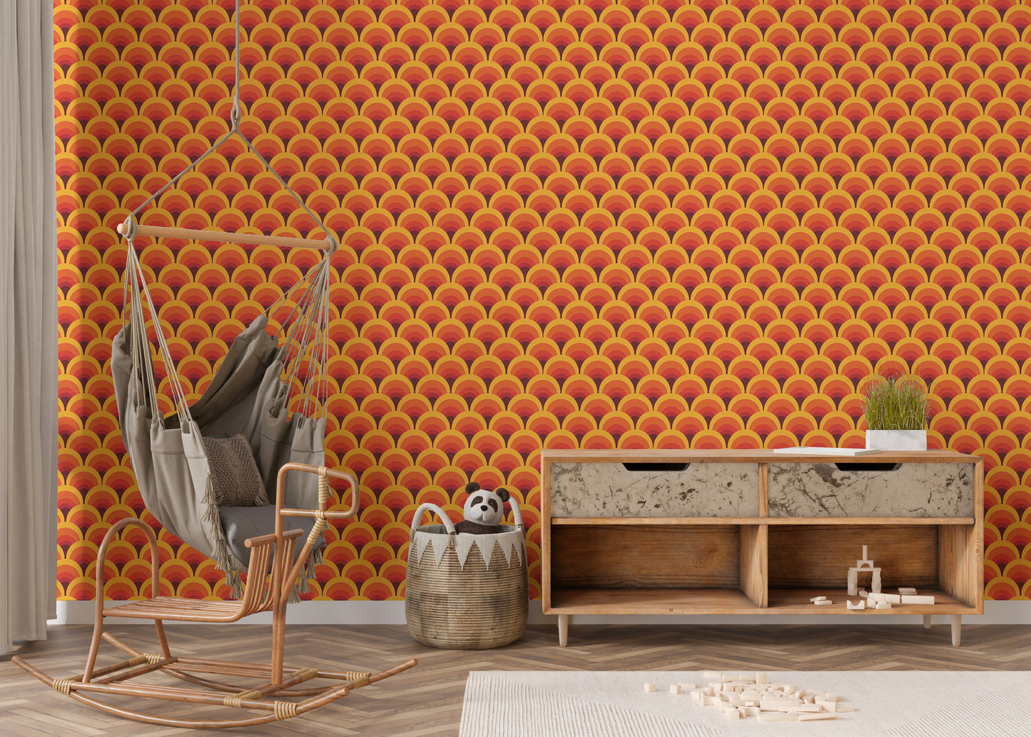 Orange Geometric Vintage Seamless Pattern Wallpaper