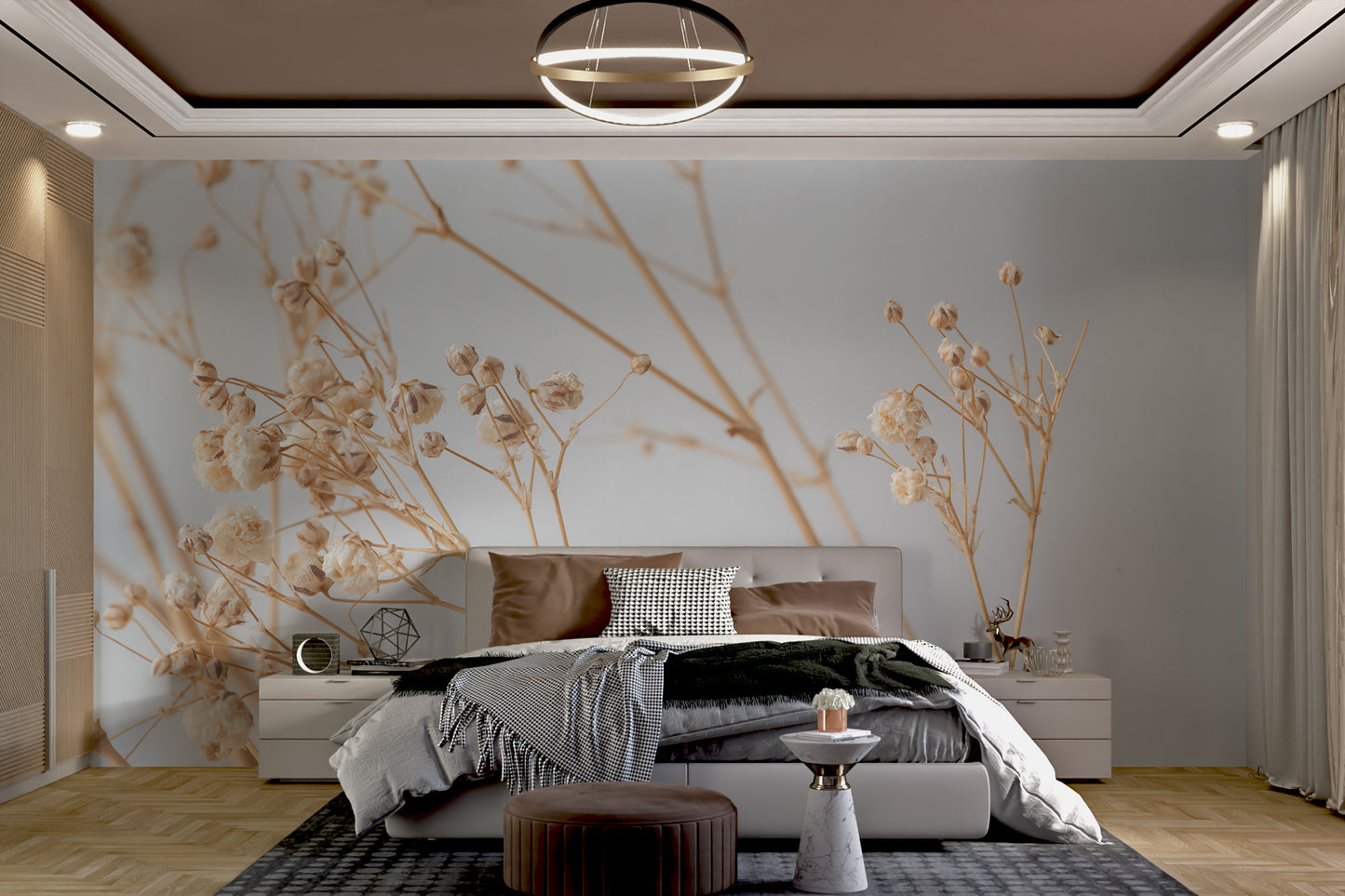 Neutral tone botanical wallpaper print