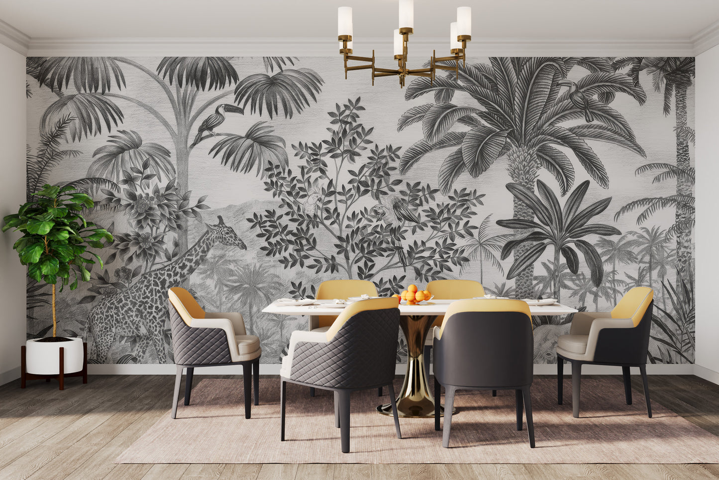 Minimalist tropical safari wallpaper for refined decor