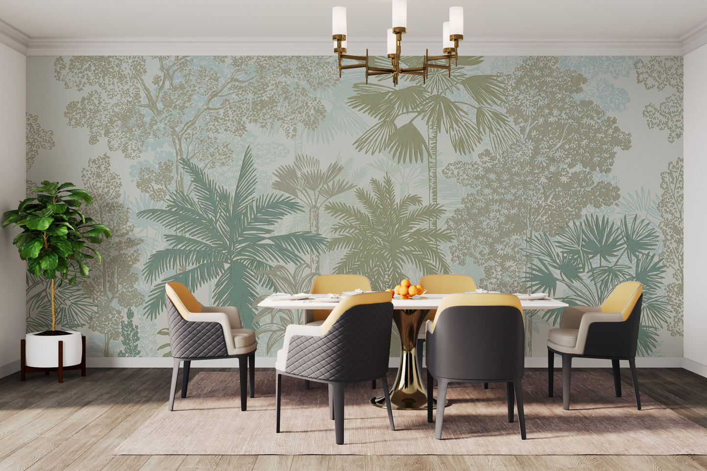 Soft botanical jungle wallpaper for a serene ambiance