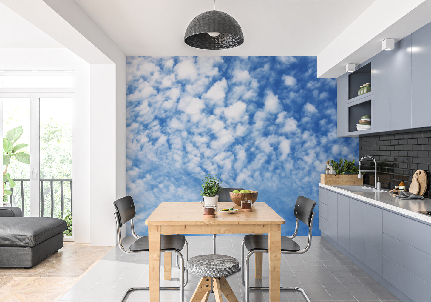 Open sky wall mural with soft clouds