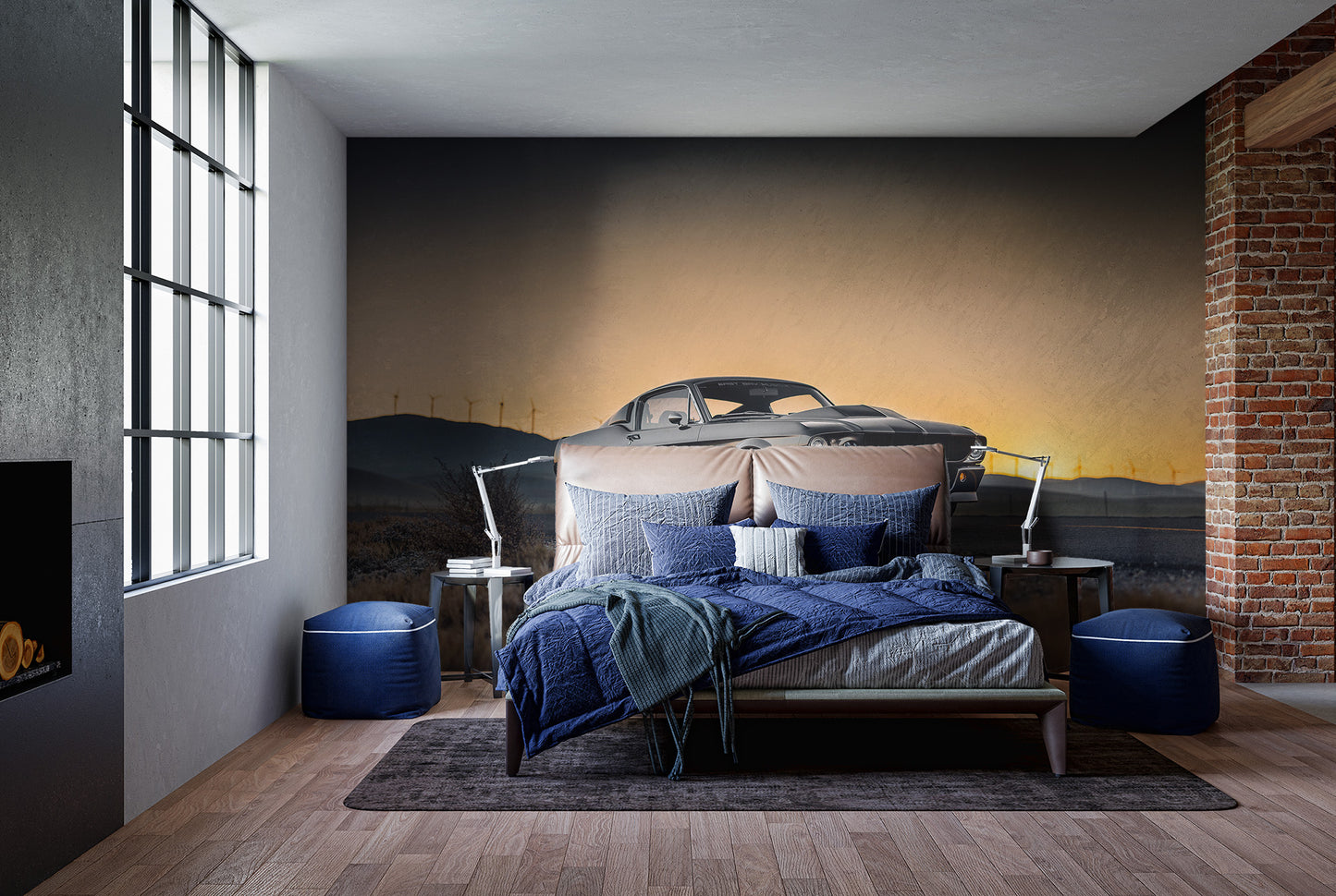 Mustang in sunset mural for contemporary rooms