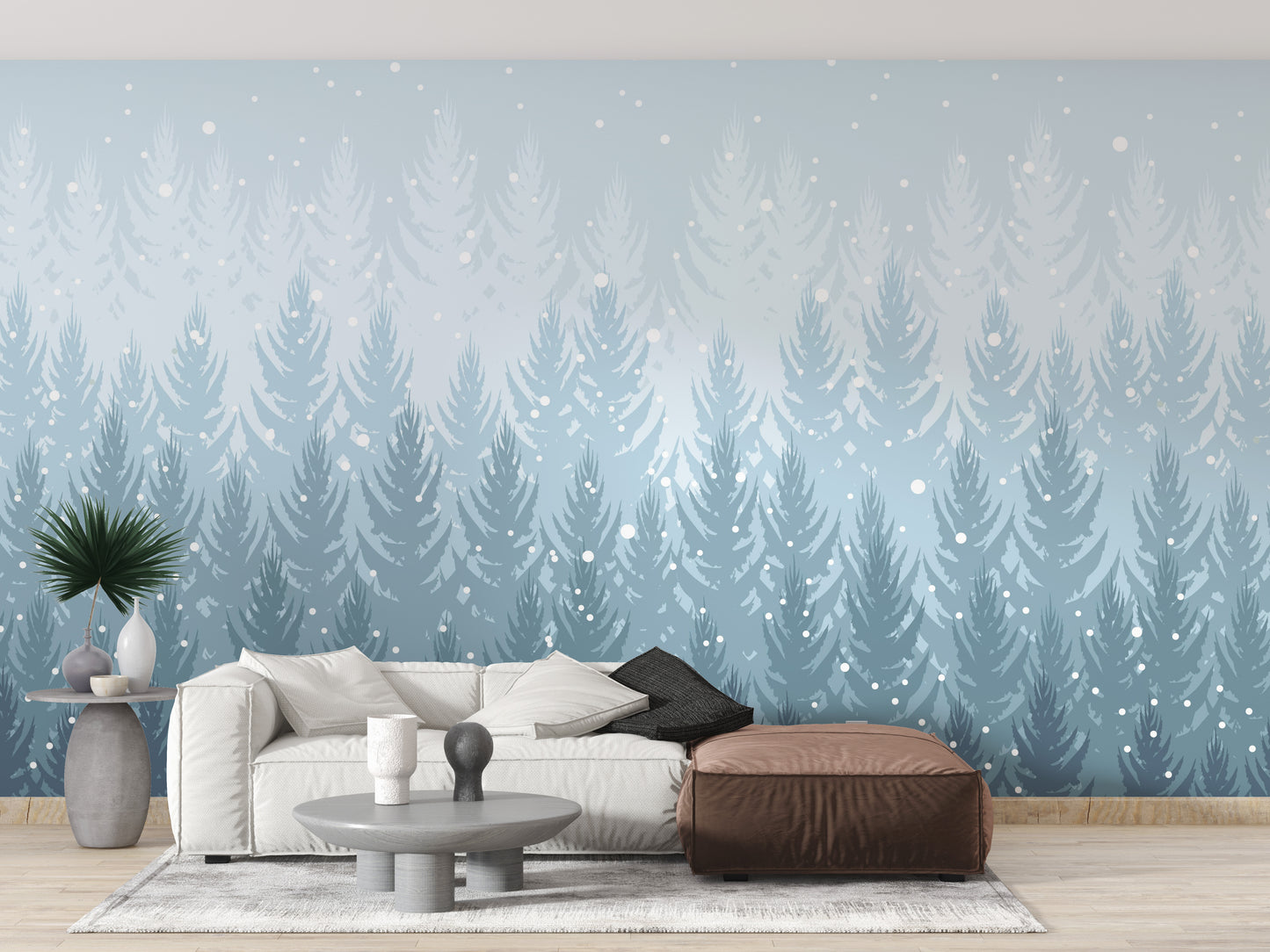 Green tropical winter forest mural for walls