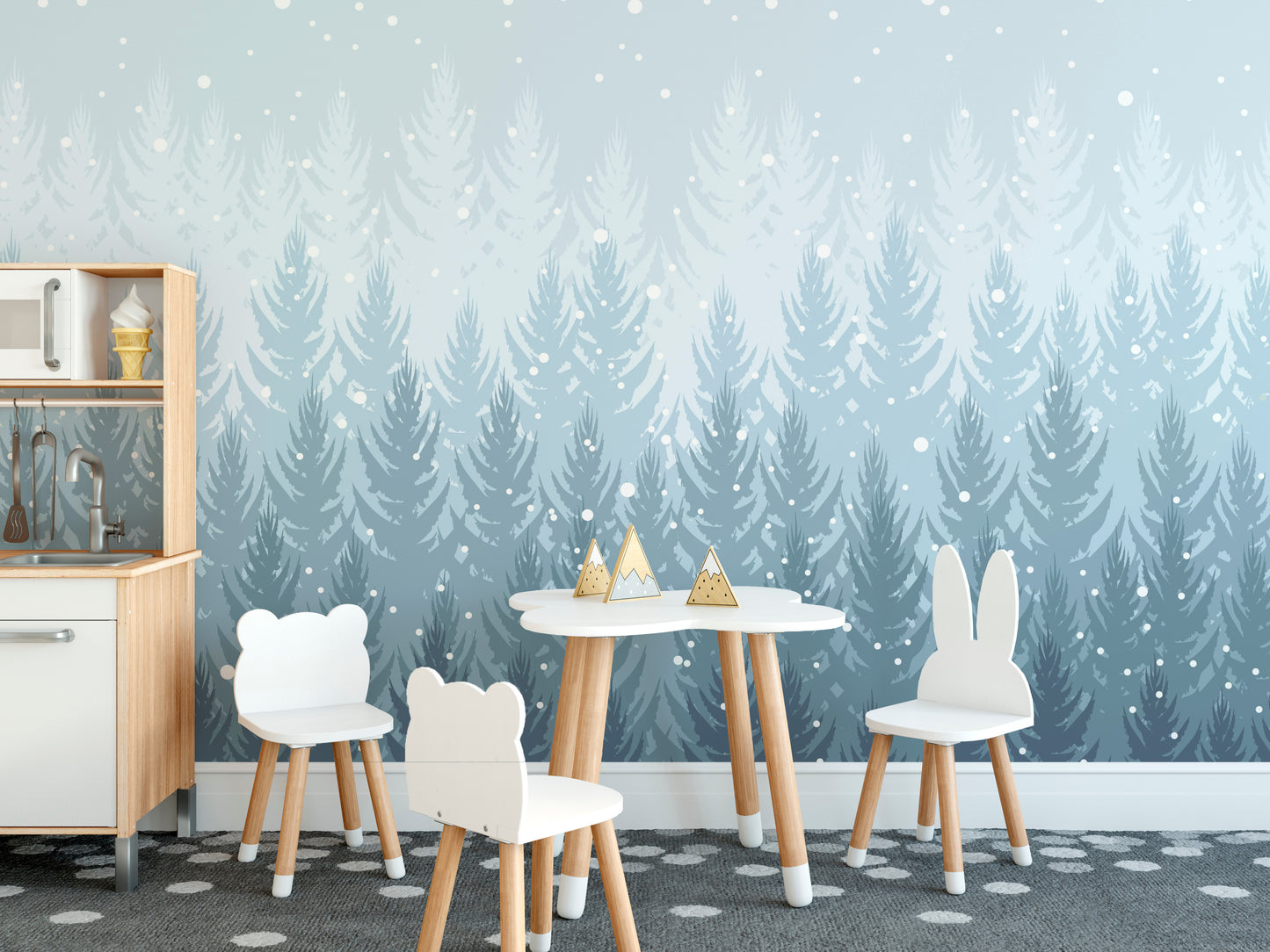 Removable winter forest wallpaper with trees