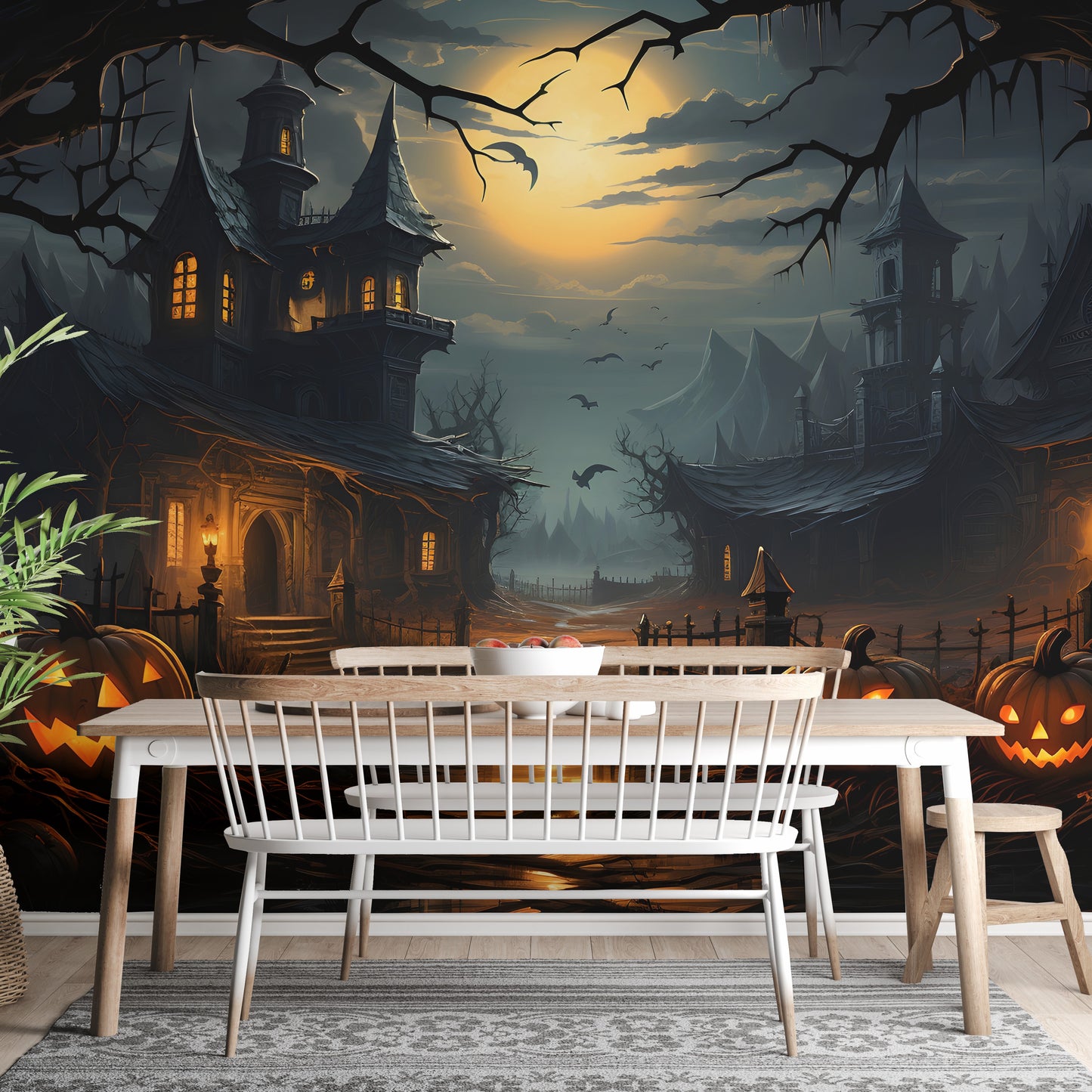 Haunted house wallpaper perfect for Halloween interiors