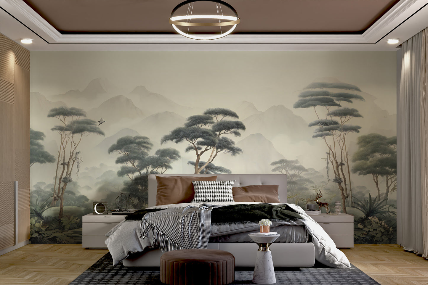 Misty tropical forest wall covering