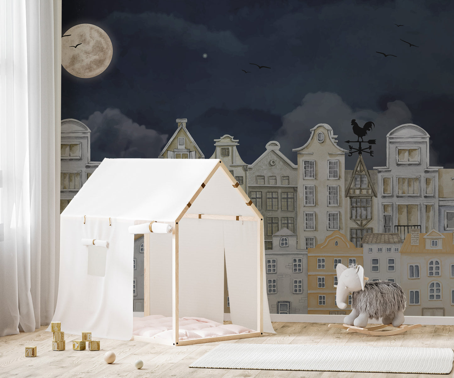 Night City Houses Mural Wallpaper Design