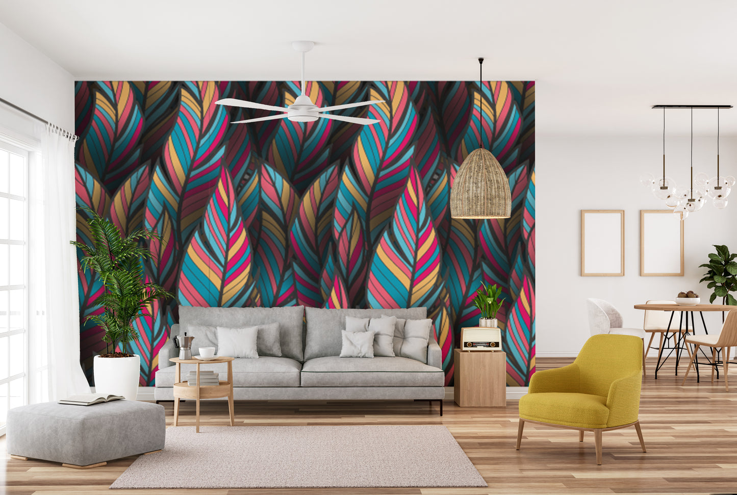 Tropical bird-inspired wallpaper mural
